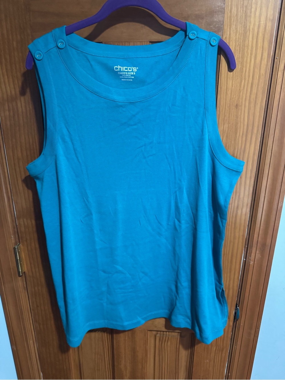 Chico's Bright Turquoise Button-Shoulder Tank